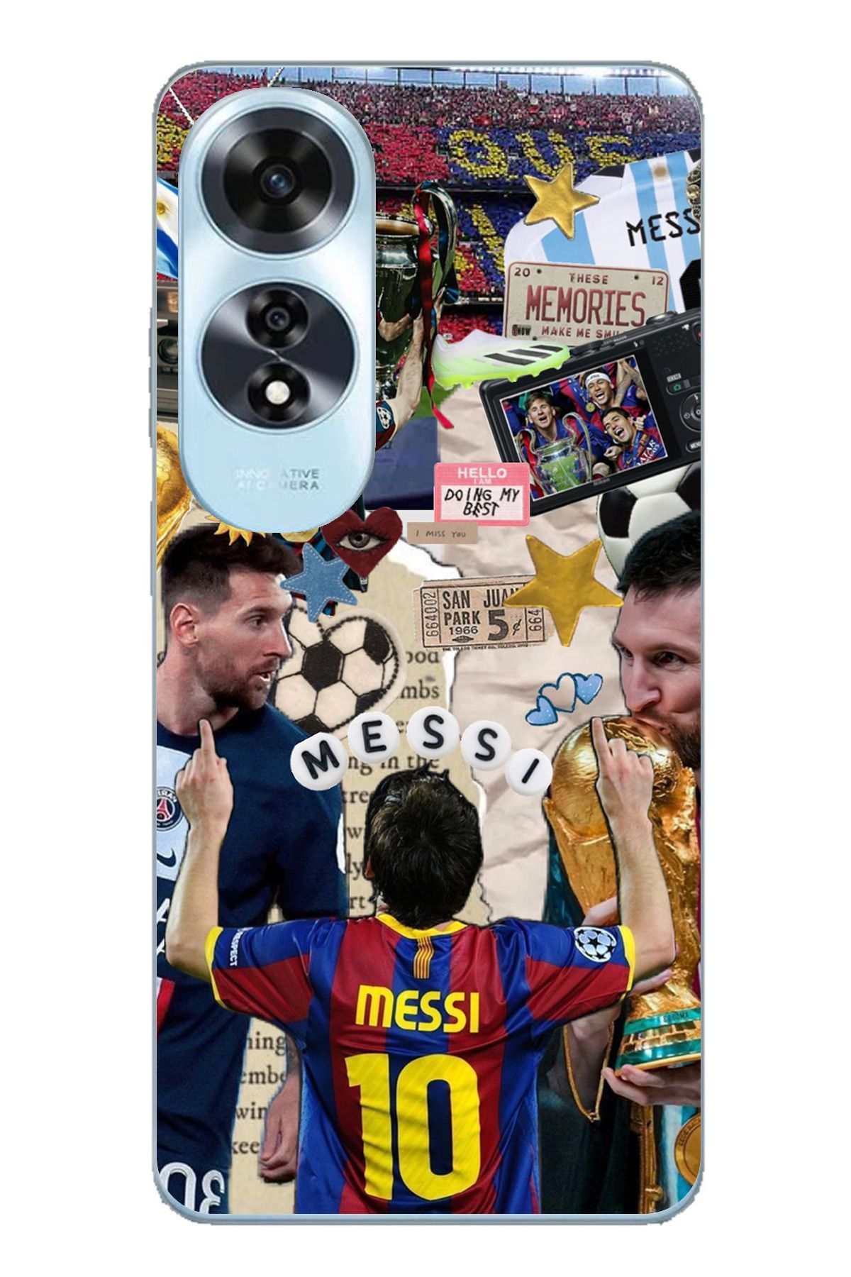 TechTree OPPO A60 Uyumlu Messi Çıkartmalar Şeffaf Silikon Kılıf