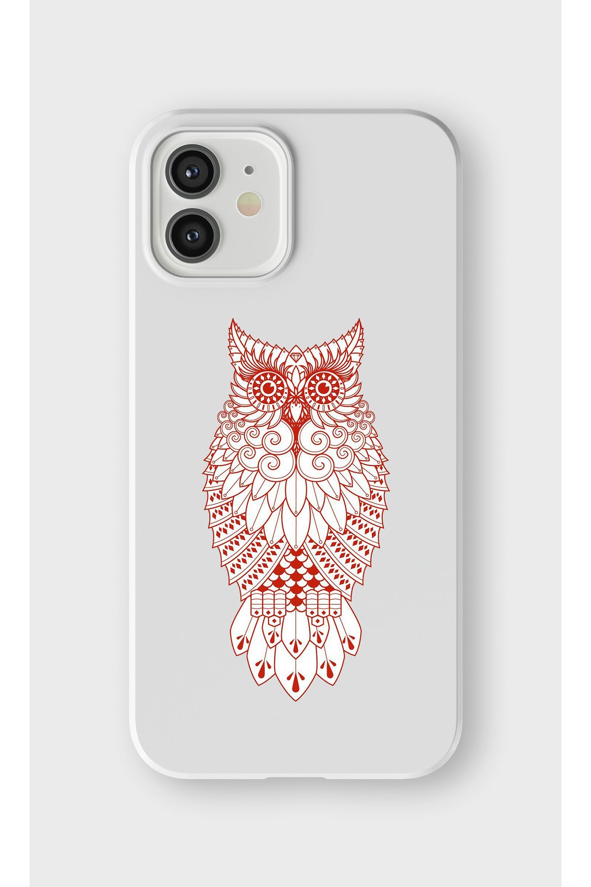 lelia iPhone 12 Uyumlu Baykuş Tasarımlı İçi Kadife Lansman Beyaz Silikon Kılıf