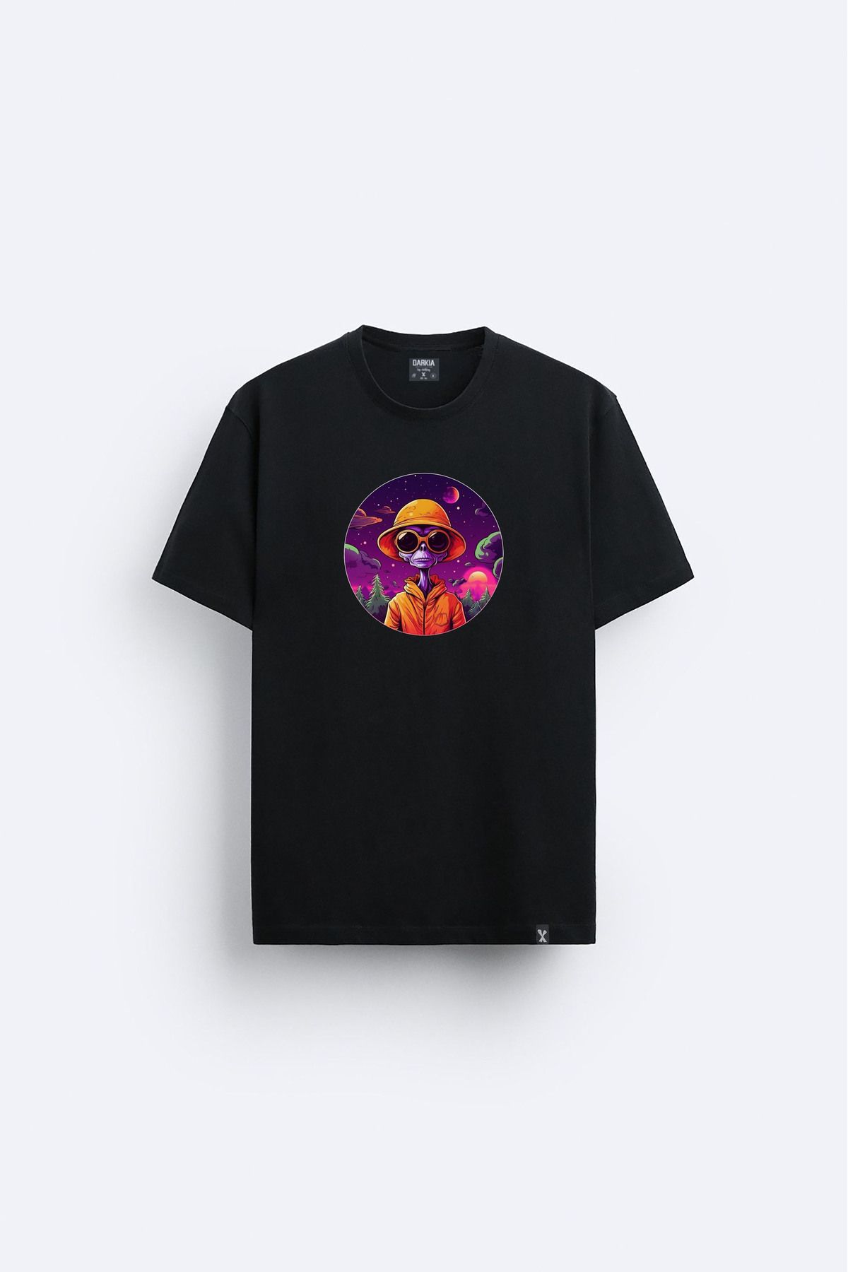 sielta Alien Uzaylı Baskılı Bisiklet Yaka Siyah Tişört T-shirt