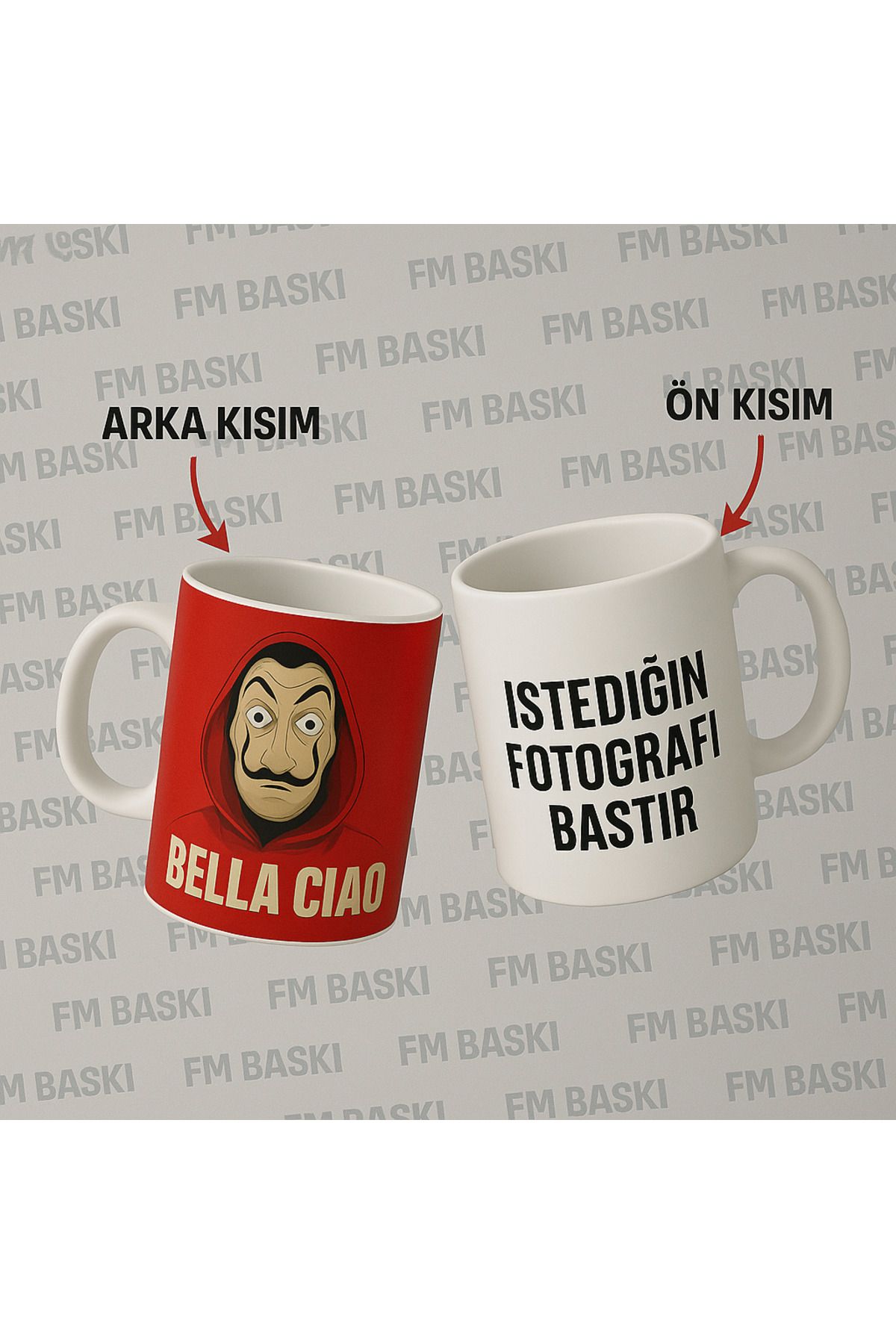 FM BASKI LA CASA DE PAPEL VE KİŞİYE ÖZEL KUPA BARDAK