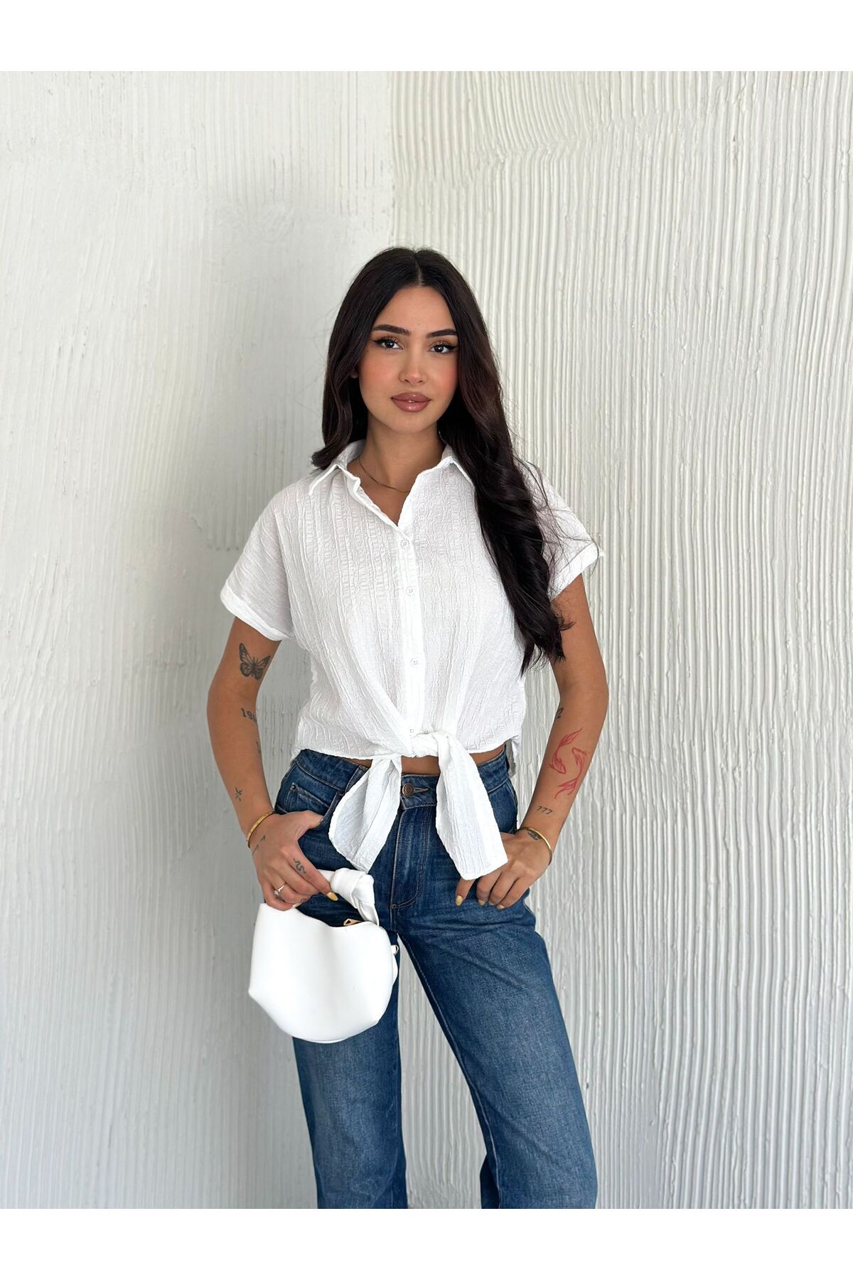 gozdefashion Kadın Önden Bağlamalı Gömlek