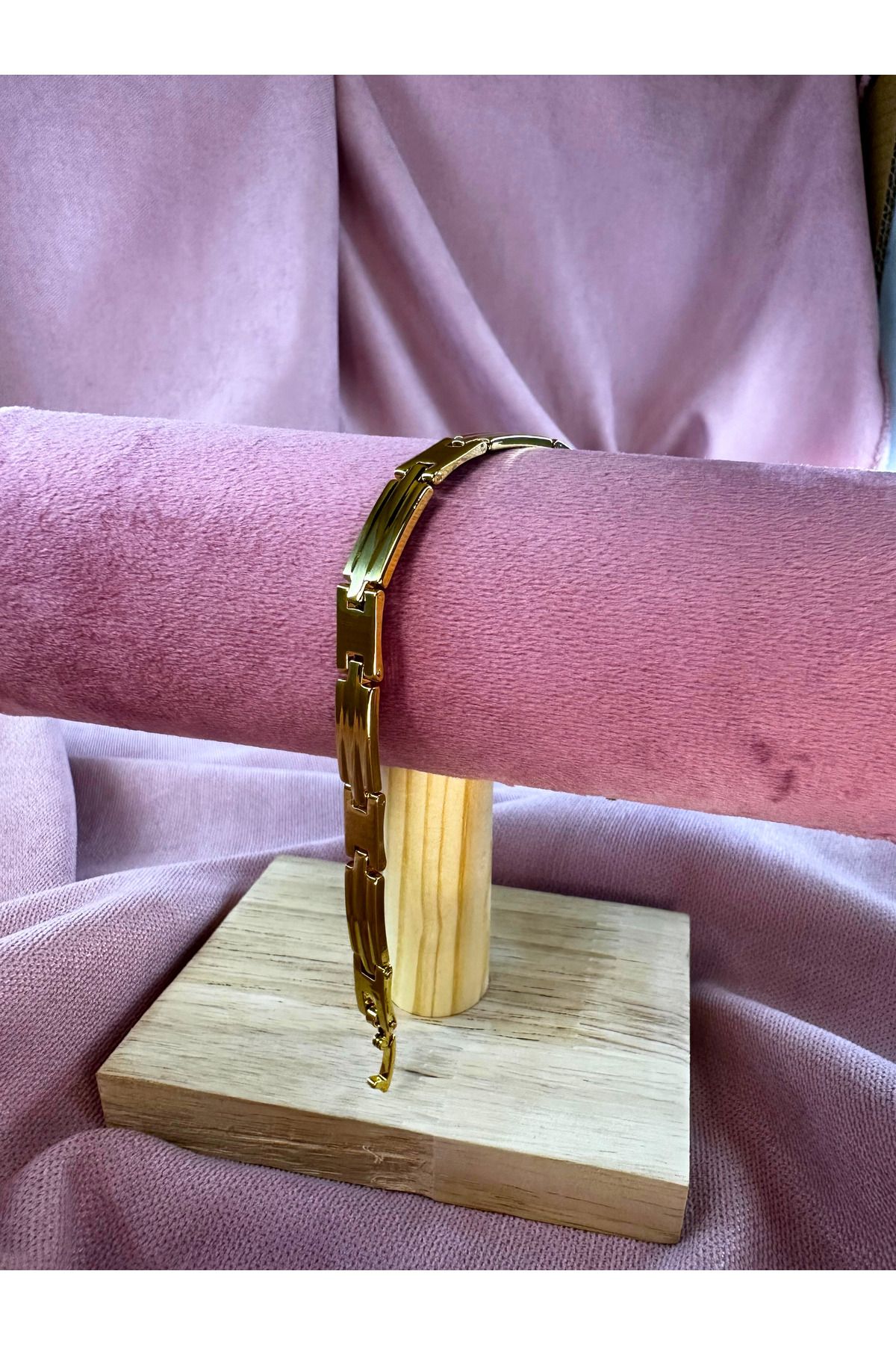 AYZENA Brick Bağlantı Gold Renk Erkek Çelik Materyal Bileklik