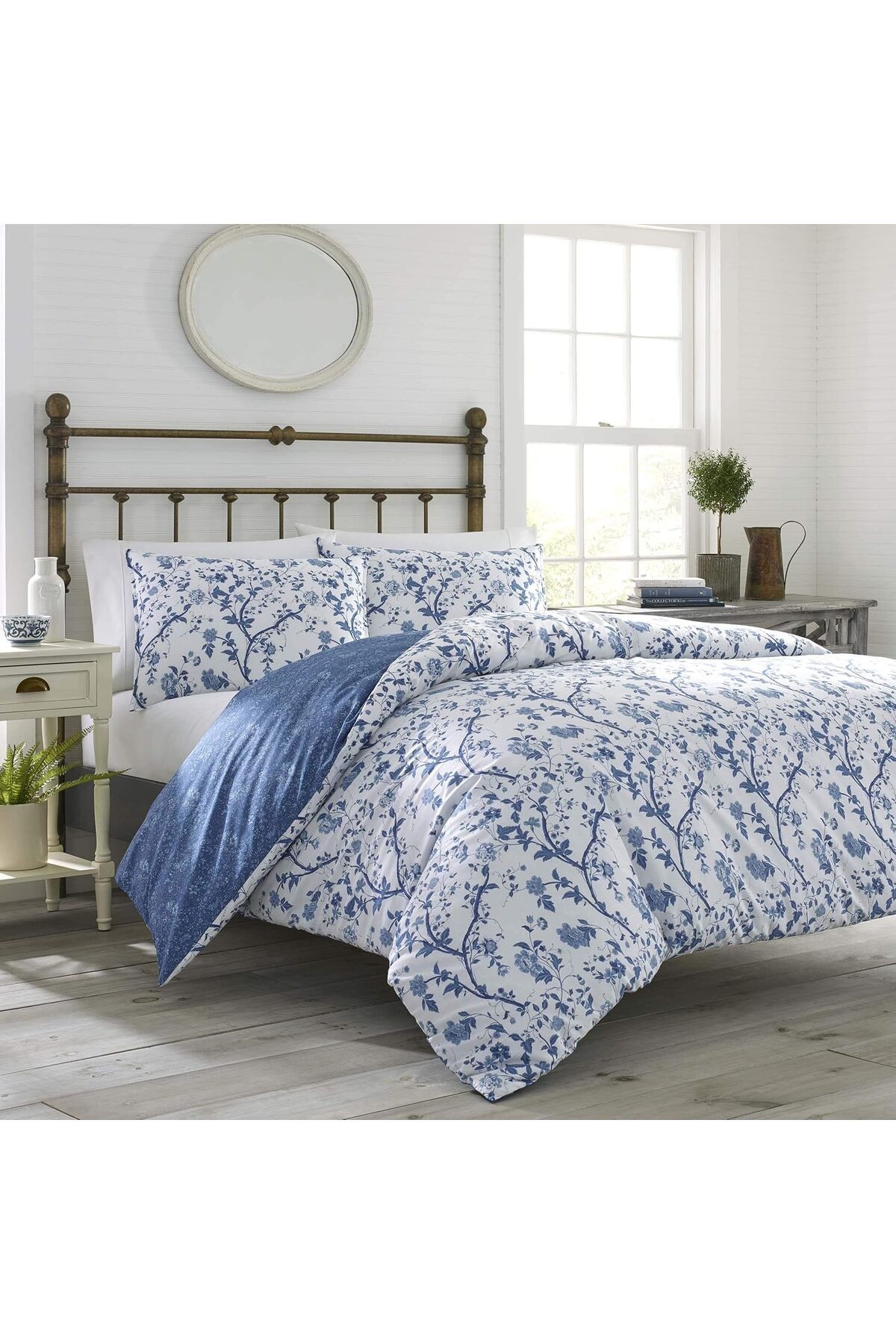 Laura Ashley Elise Nevresim Takımı – Çift Kişilik/Kraliçe, %100 Pamuk, Orta Mavi, Çiçek Desenli