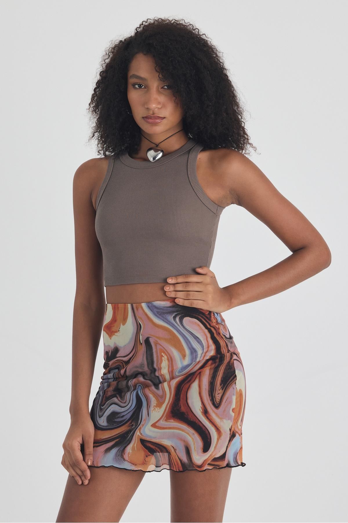 FİHA /3049-KADIN KAŞKORSE BİYELİ CROP - TOPRAK