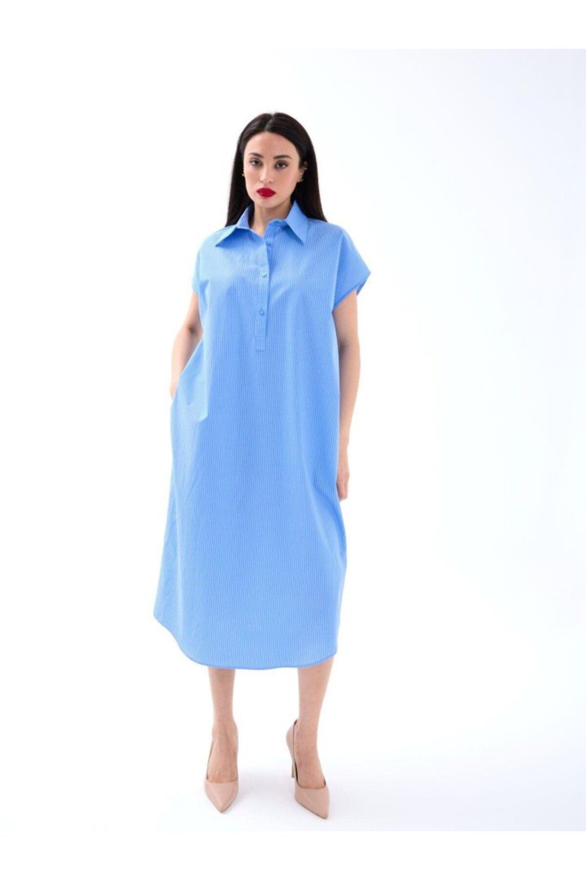 velmorafashion 7450 ELBİSE-DALLAS ÇİZGİLİ
