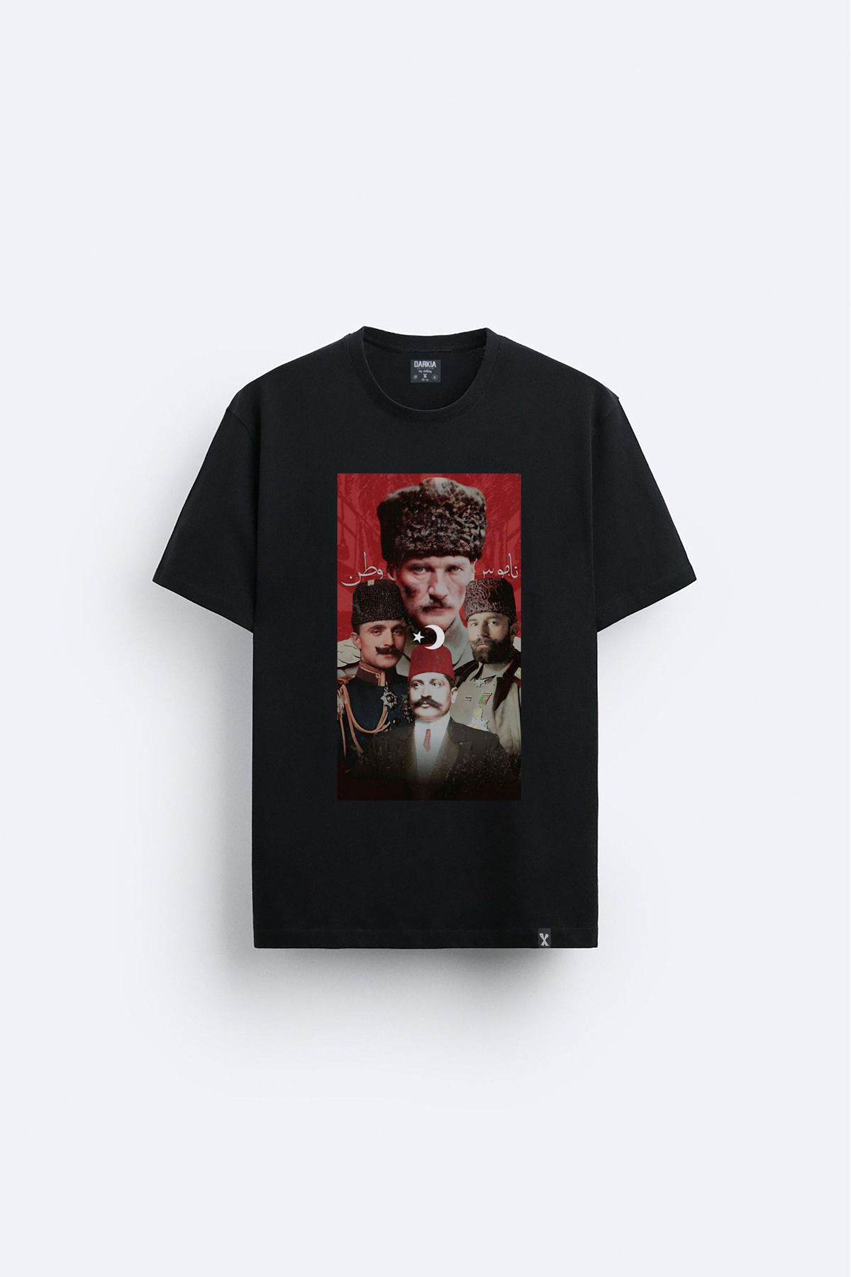 Darkia İttihat ve Terakki Atatürk Enver Paşa Baskılı Bisiklet Yaka Siyah Tişört T-shirt