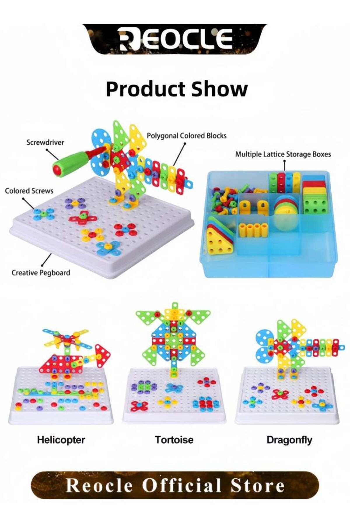 REOCLE-Kid's Screwdriver Toy Set Mixed 3D Building Block Puzzle Toy with DIY Screwdriver Tool Play Toolbox 3