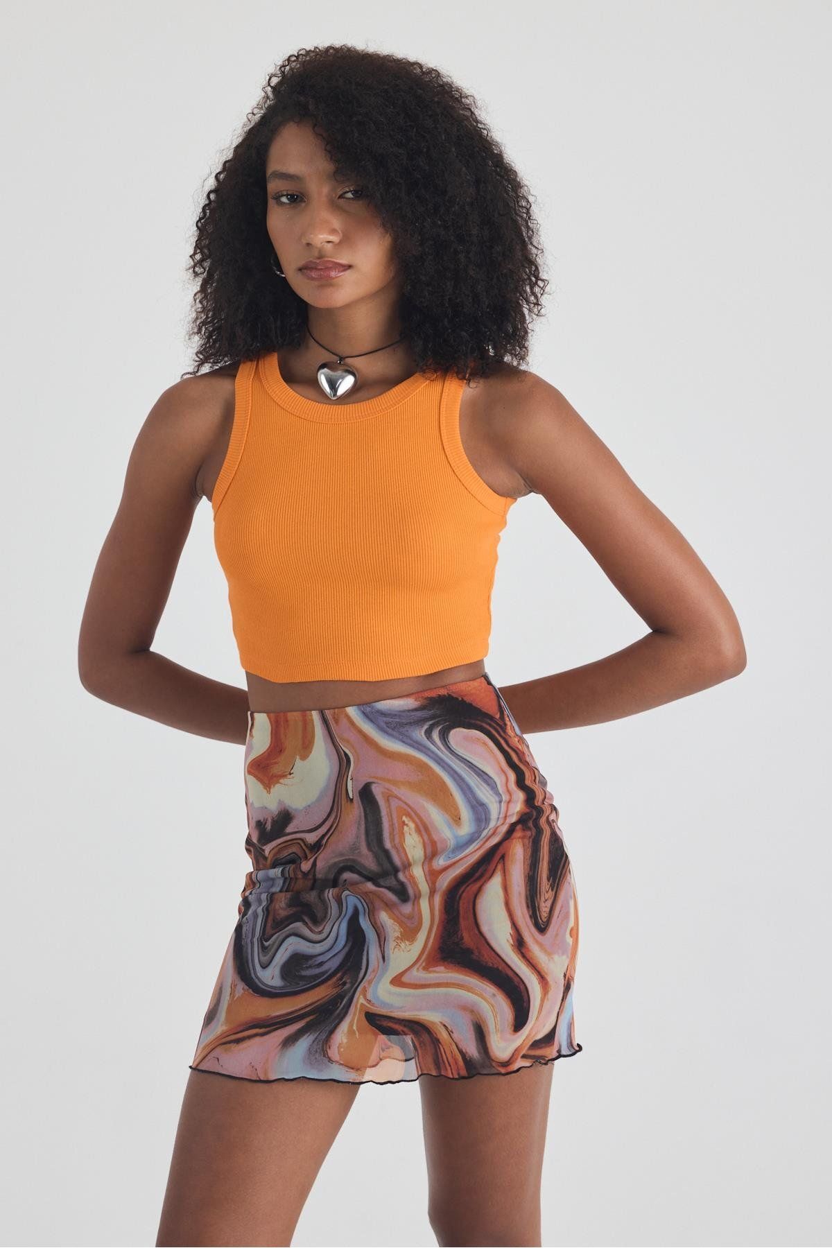 FİHA /3049-KADIN KAŞKORSE BİYELİ CROP - ORANJ