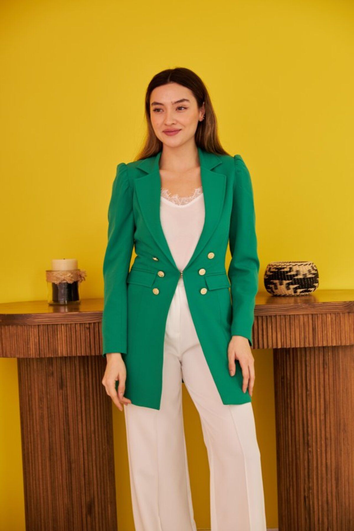 Eserden Yeşil Blazer Düğmeli Ceket