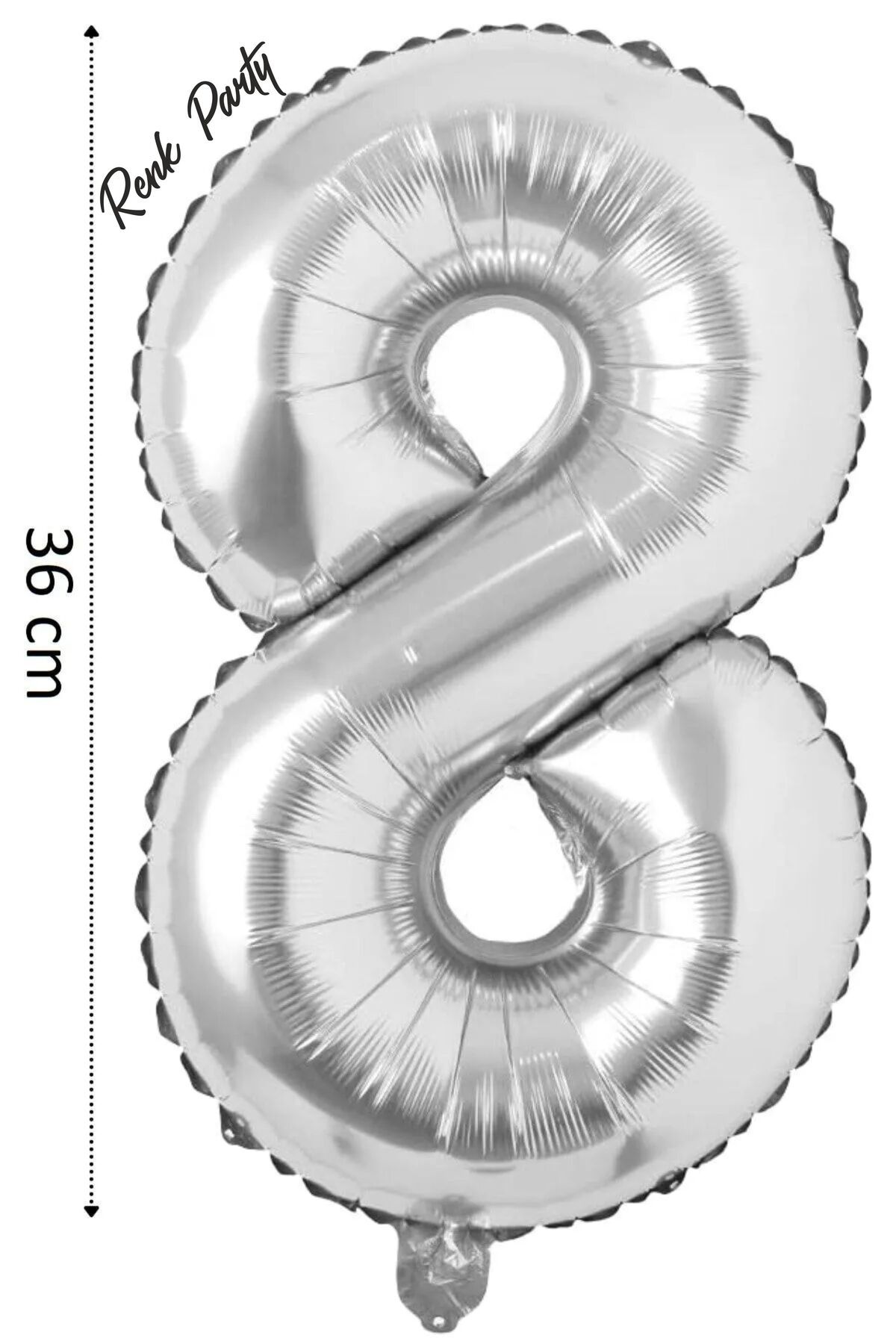 renk party Folyo Balon 8 Rakamı Helyum Balon 36 Cm Gümüş Renk - 8 Yaş Balonu - 8 Rakam Balon - 16 Inch