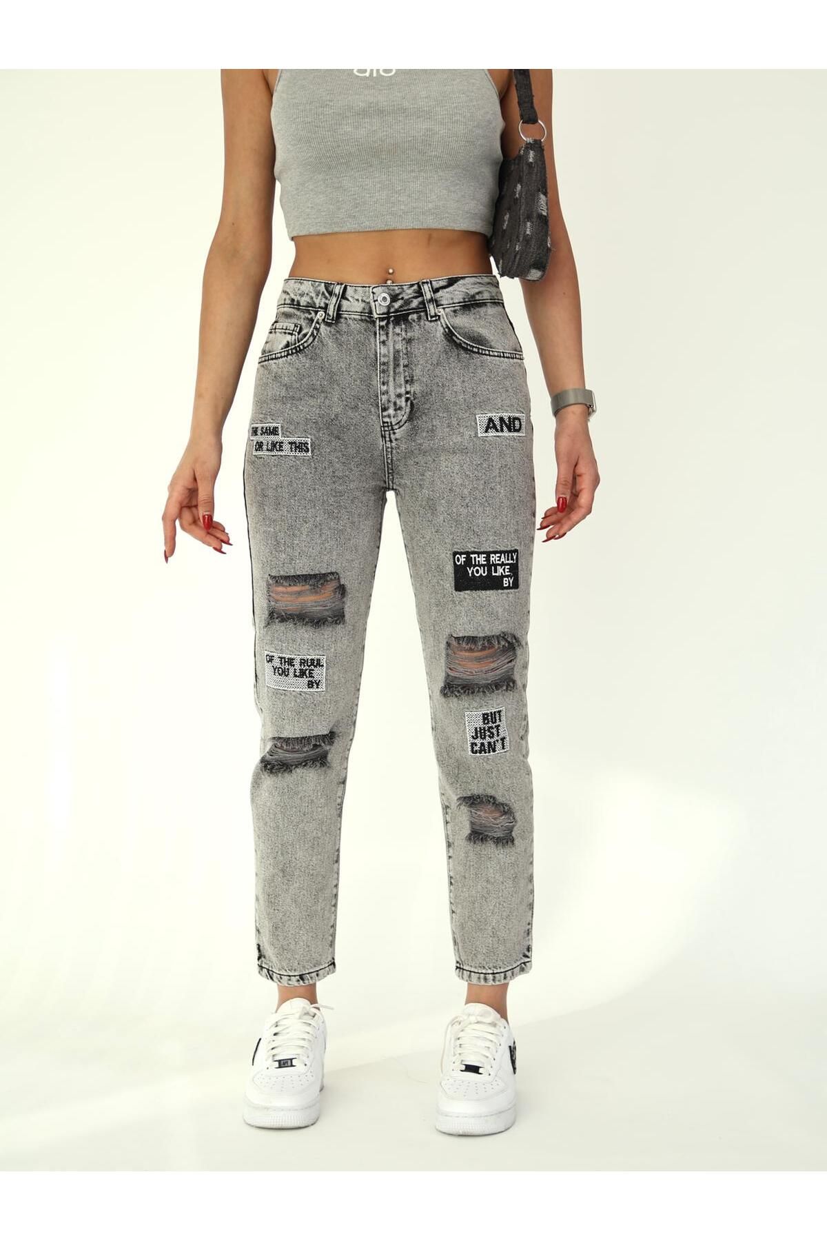 Zeo Basic NAKIŞ VE YIRTIK DETAYLI MOM JEAN