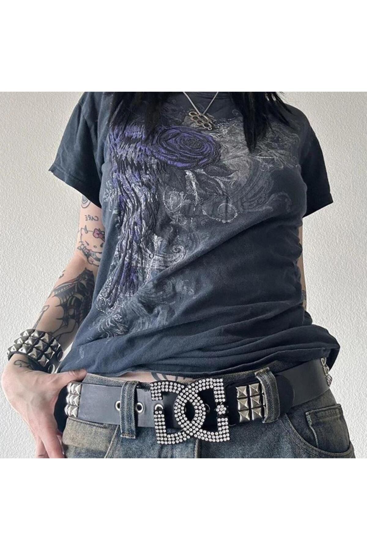 BALİNA Füme Purple Rose Gothic Cyber Grunge Unisex T-shirt -ALH