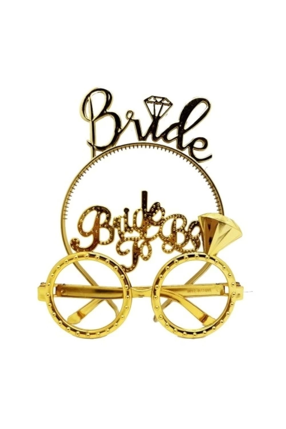 PRATİKOBA Bride Yazılı Taç ve Bride To Be Yazılı Gözlük Seti Altın Renk