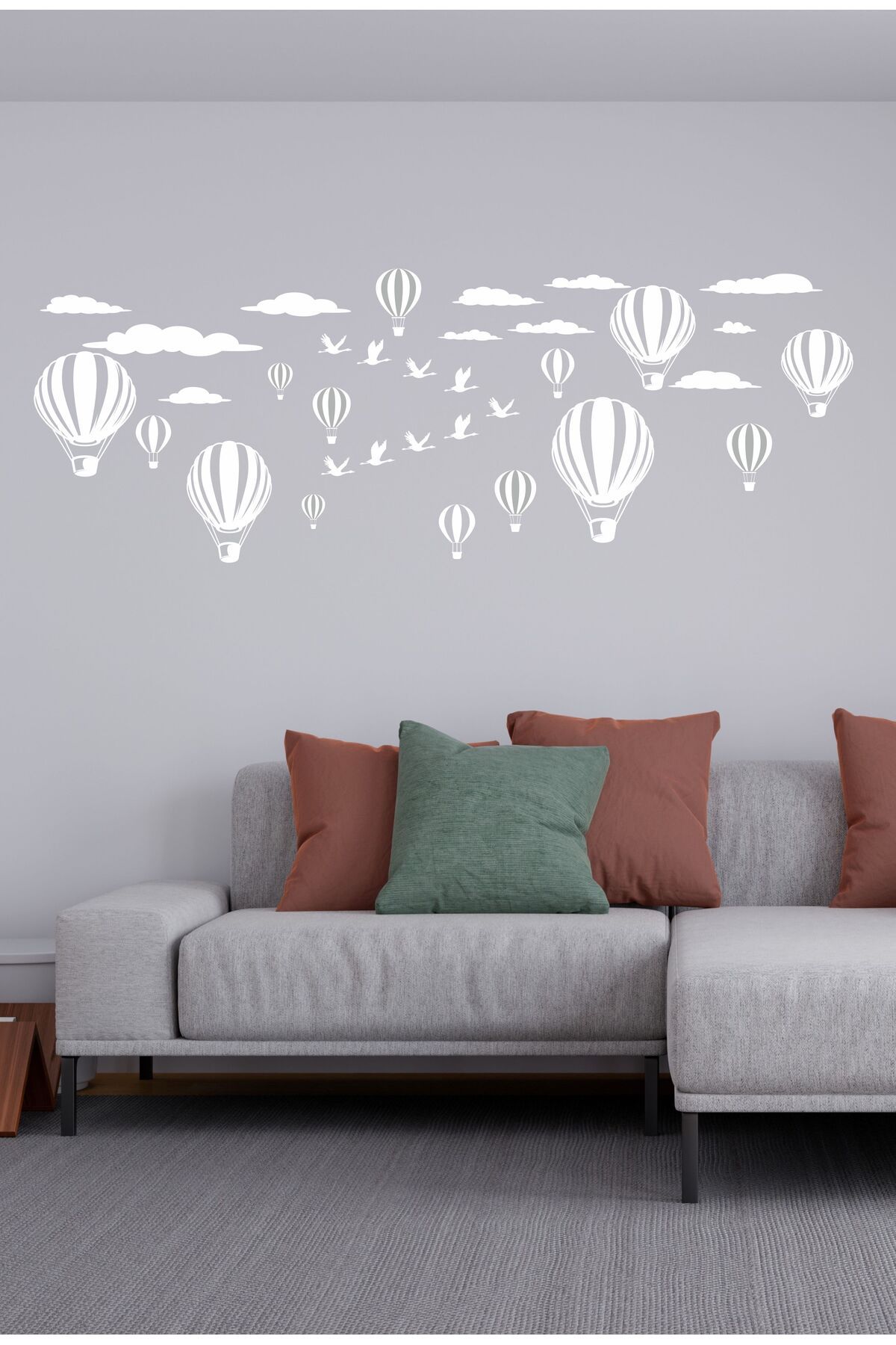 TRC TRAFİK Özgürlüğe Uçuş Balonlar ve Kuşlar Duvar Dekoru Sticker (Beyaz)