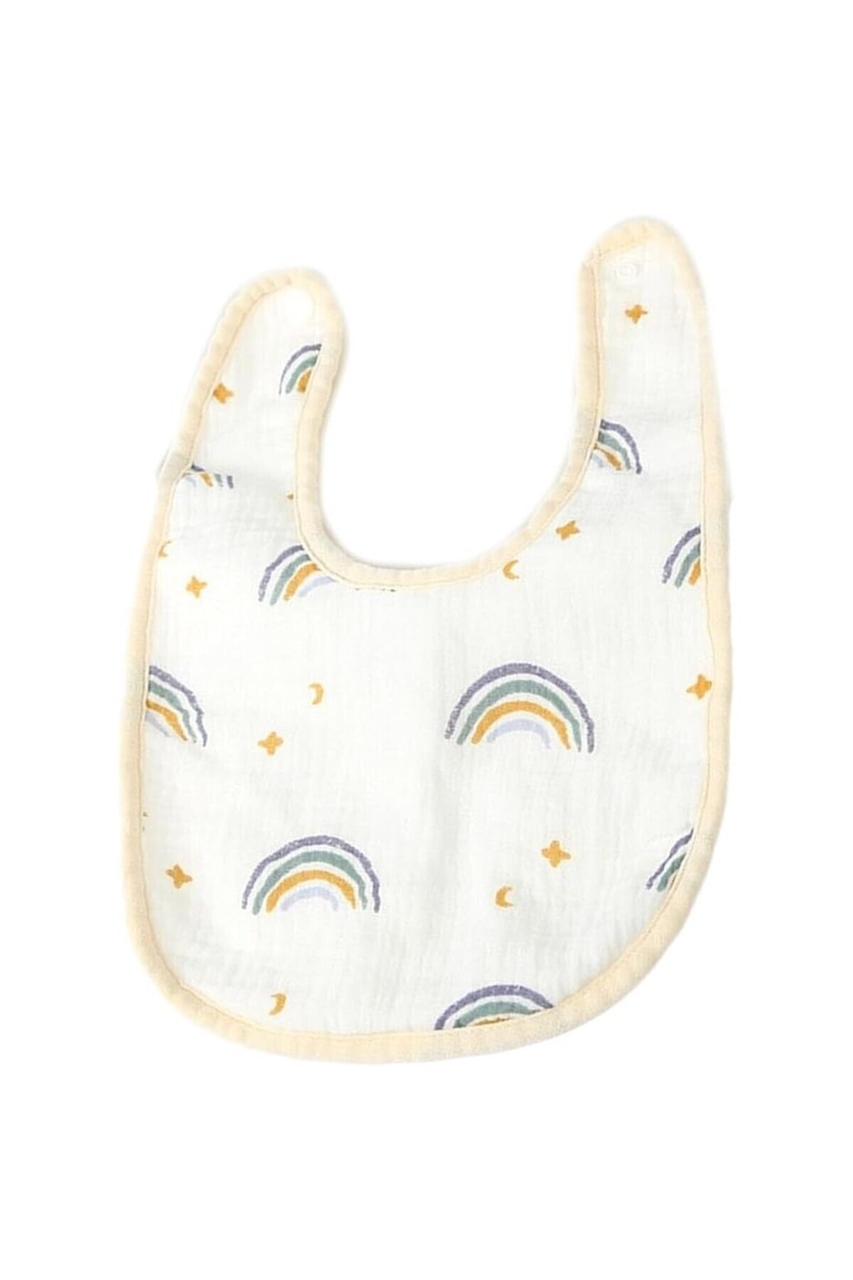 Flippy-Bavetă Bebe U-shape, Bumbac, 0–12 Luni, Impermeabilă, Capse, Model Curcubeu, 21x30 Cm, Bej 2