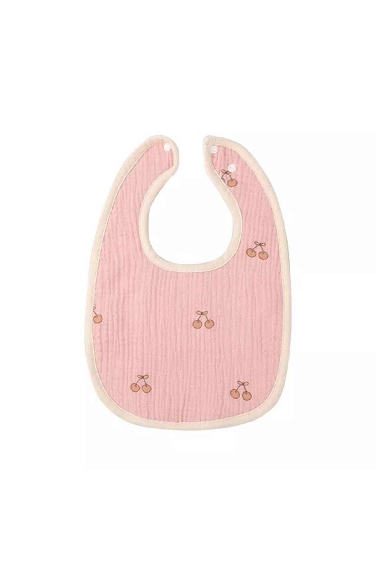 Flippy-Bavetă Bebe U-shape, Bumbac, 0–12 Luni, Impermeabilă, Capse, Model Cireșe, 21x30 Cm, Roz 1