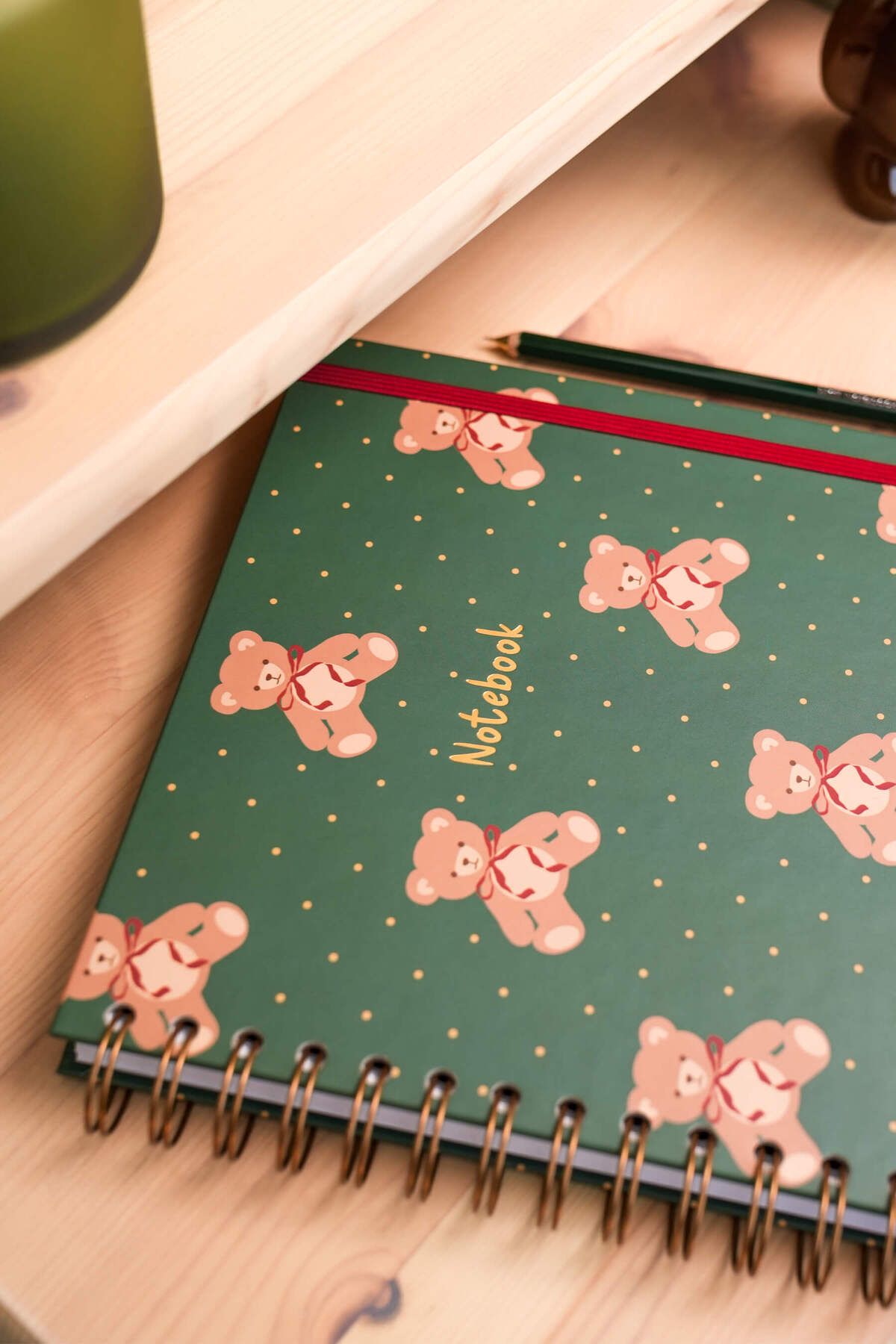 Matt Notebook-19X21 cm Square Elastic Spiral Hard Cover Notepad Lined Teddy Bears 3