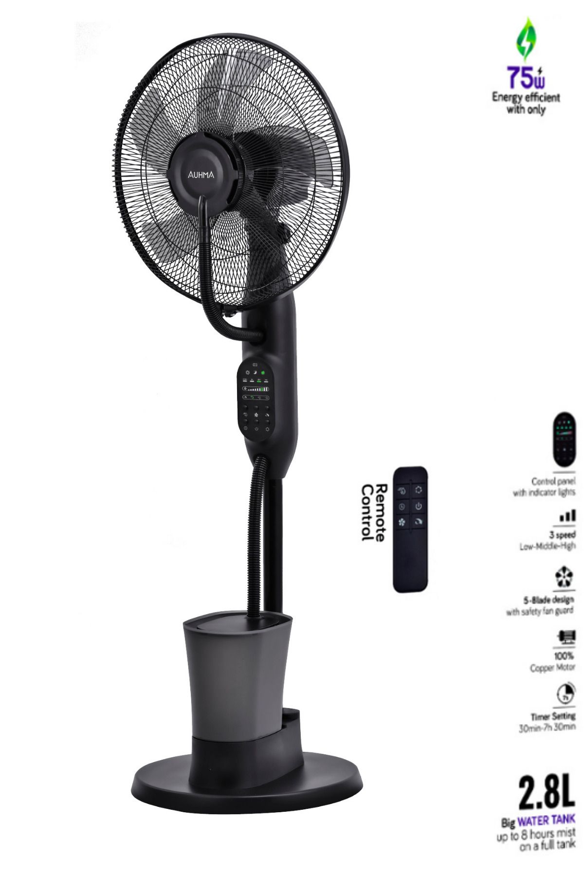 Sarftech 16'' Buharlı Vantilatör Kumandalı 75W Nemlendiricili Fan Zaman Ayarlı Ultra Sessiz Vantilatör