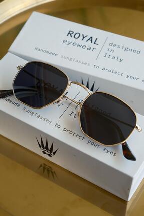 WATCHOFROYAL Güneş Gözlüğü Kadın & Erkek Uv400 Cam Ce Belgeli Gold Siyah Hexa...