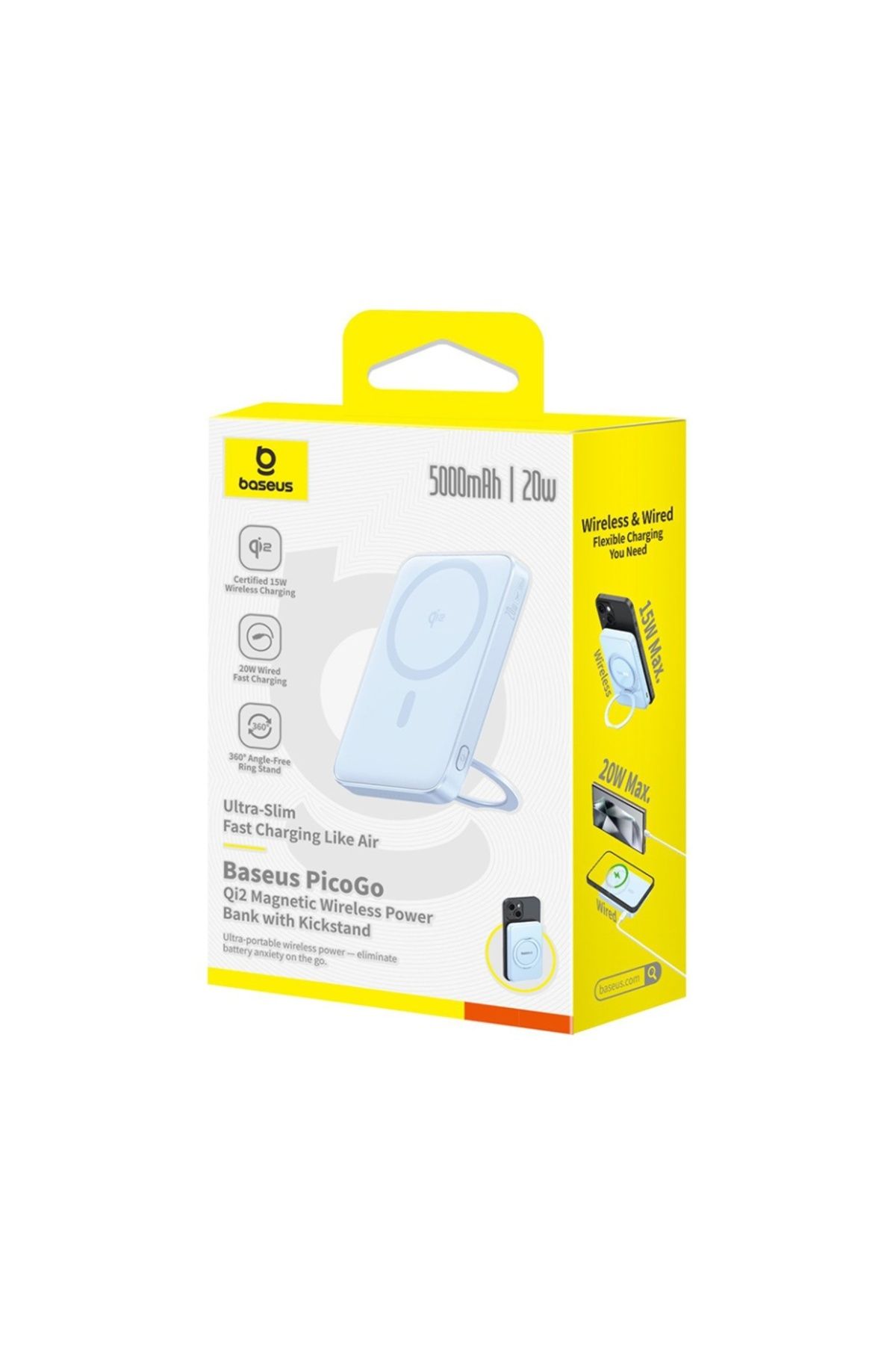 Baseus-Baterie externă, încărcare rapidă, magnetică, tip C, Qi2, 20W, 5000mAh, cablu tip C, PicoGo, albastru 10