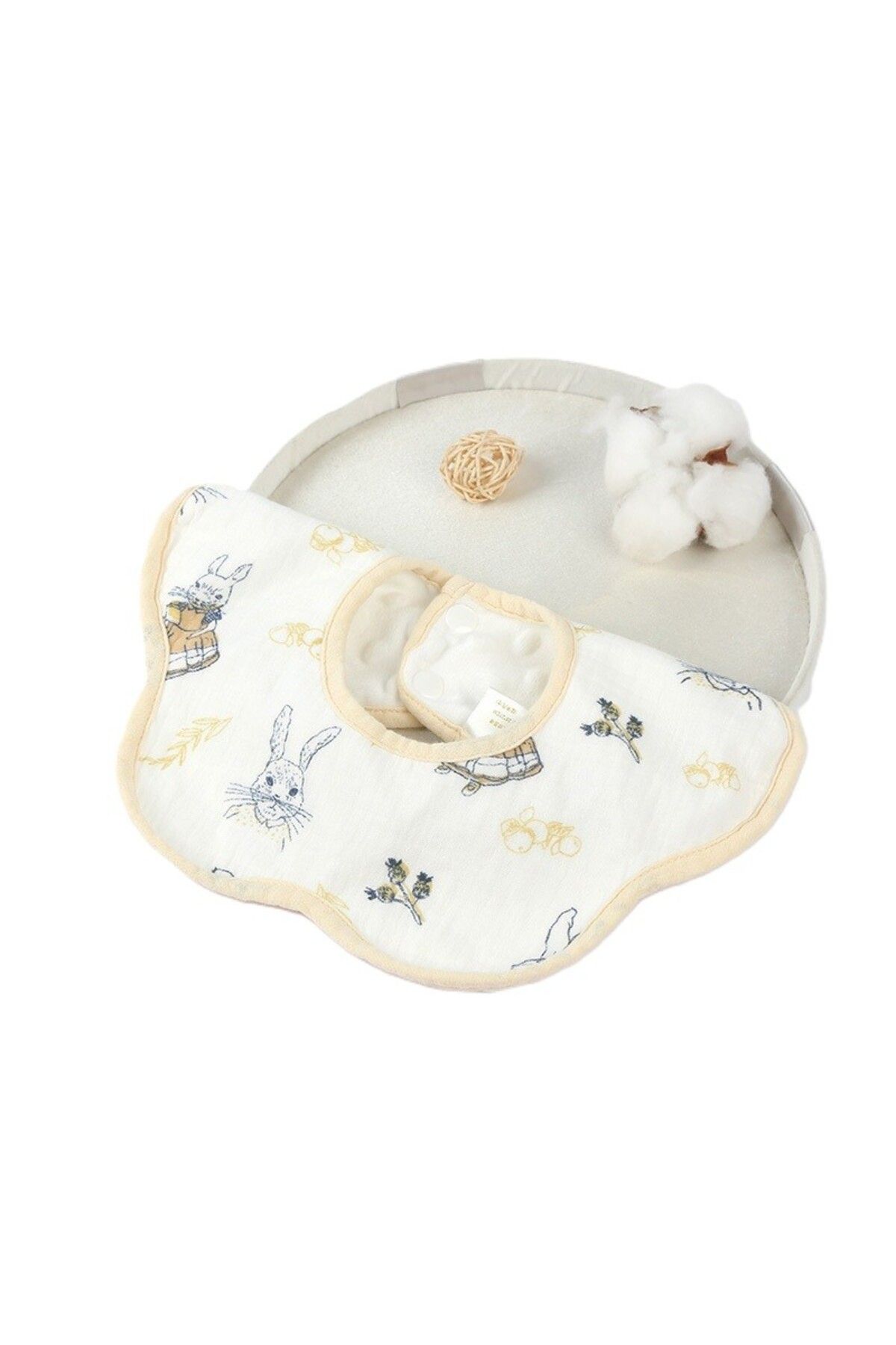Flippy-Bavetă Bebe Floare, Bumbac, Impermeabilă, Capse, Model Iepuraș, 0–12 Luni, 26x29 Cm, Alb 1