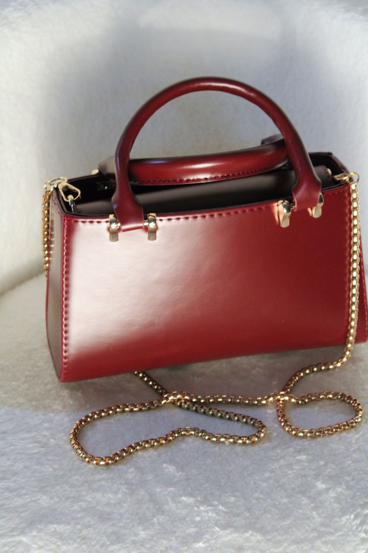 mybellashoes Kadın Bordo Gold Askılı Çanta