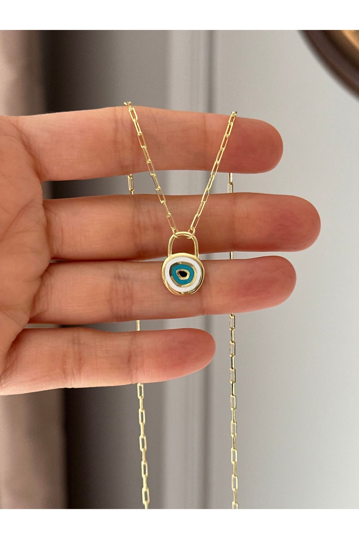 emy by emel luxury silver jewelry Altın Kaplama Mineli Nazar Boncuklu Kolye 925 Ayar Gümüş