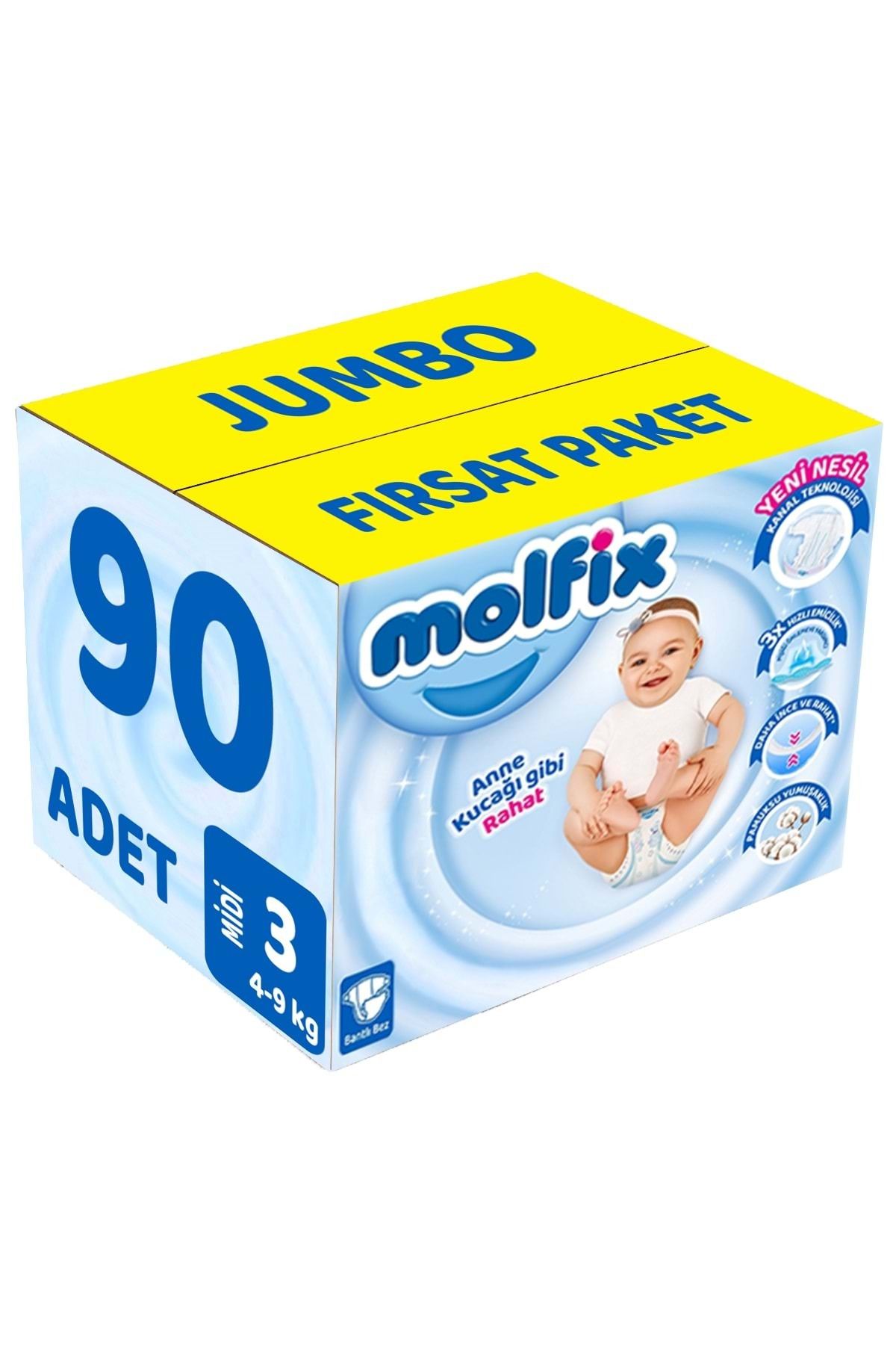 Molfix Bebek Bezi Beden:3 (4-9Kg) Midi 90 Adet Jumbo Fırsat Pk