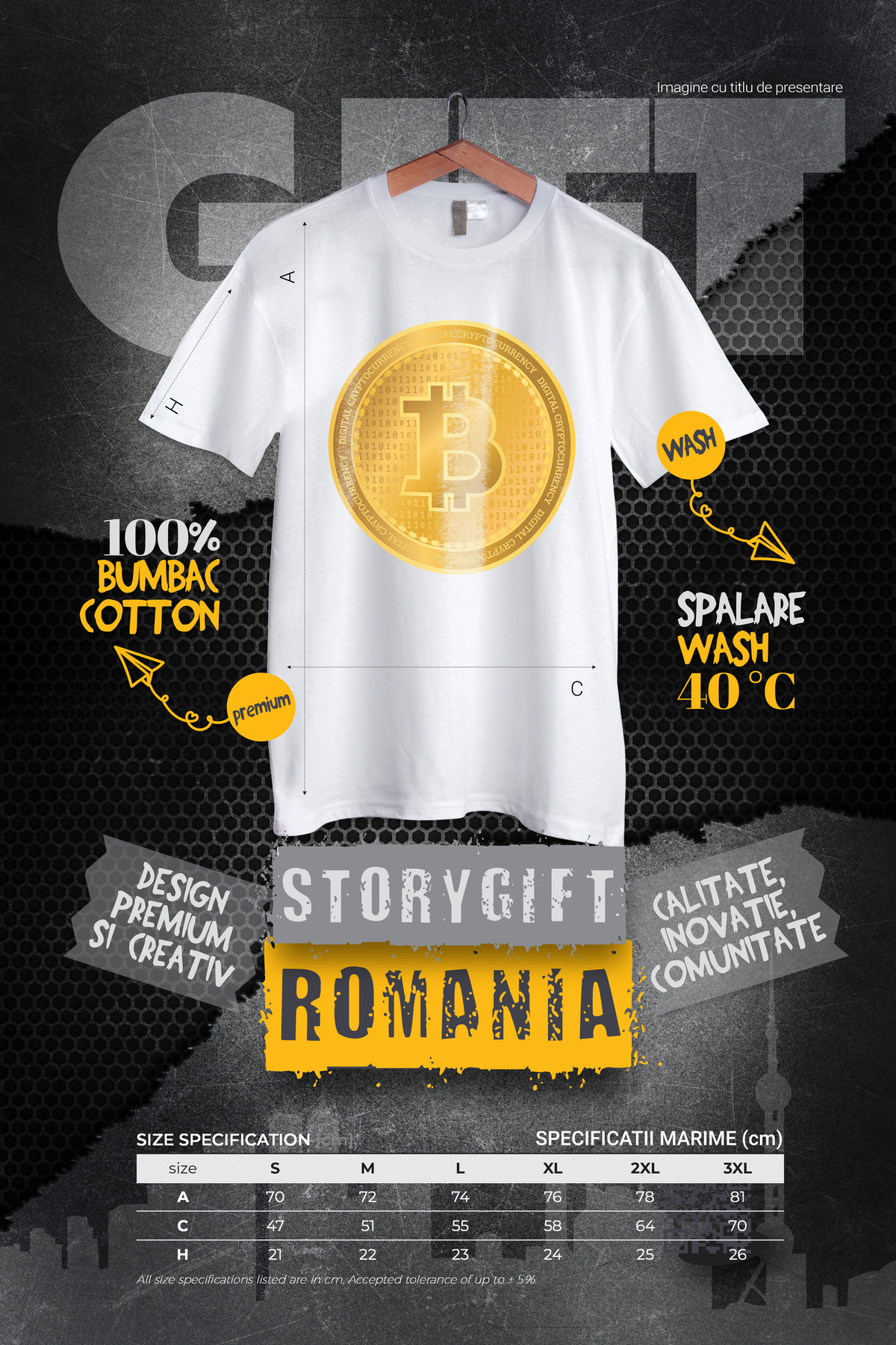 StoryGift Romania-Men's T-shirt With Bitcoin Symbol, Gold Coin, Virtual Coins, Investment Lovers Stg 4