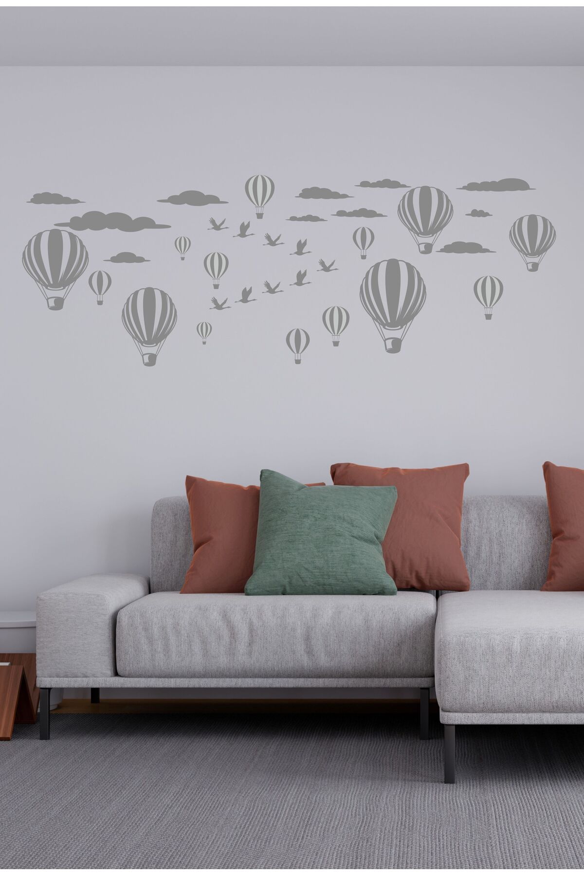 TRC TRAFİK Özgürlüğe Uçuş Balonlar ve Kuşlar Duvar Dekoru Sticker (Gri)