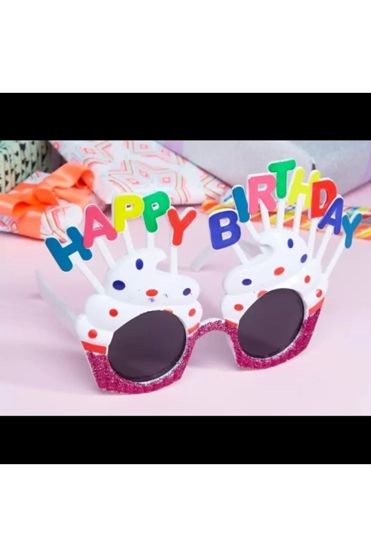 PRATİKOBA Happy Birthday Beyaz Fuşya Parti Gözlüğü