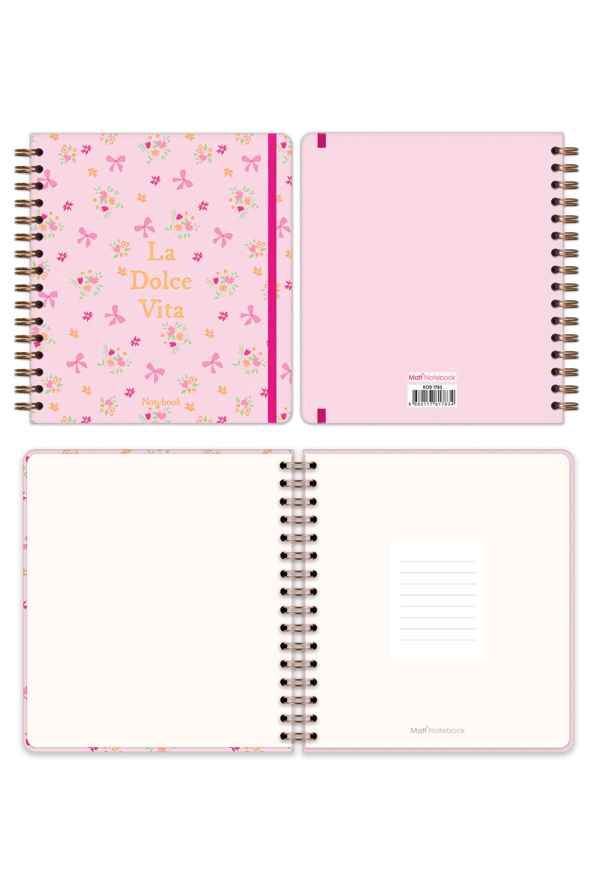 Matt Notebook-19X21 cm Square Elastic Spiral Hard Cover Notepad Lined 6