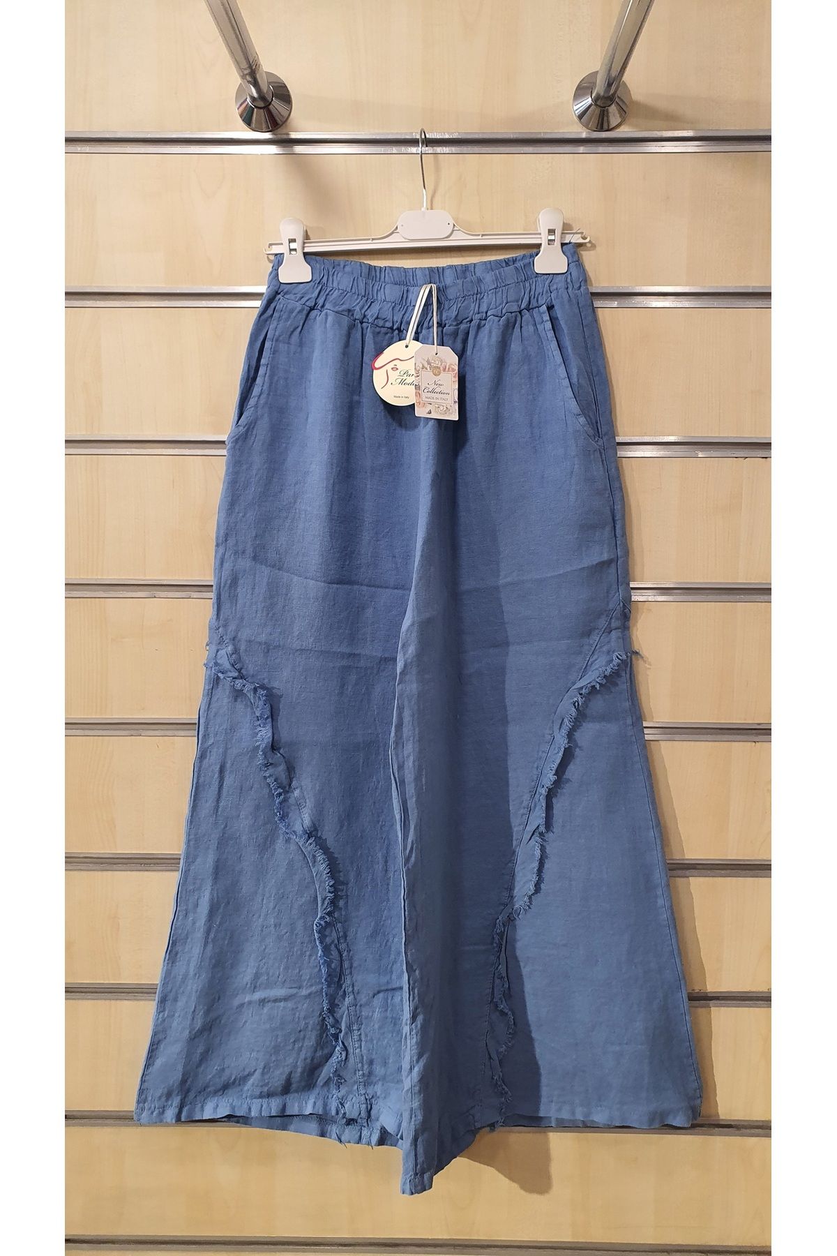 Park Moda İtalyan Keten Pantolon Düz Desen Saçaklı Keten Pantolon