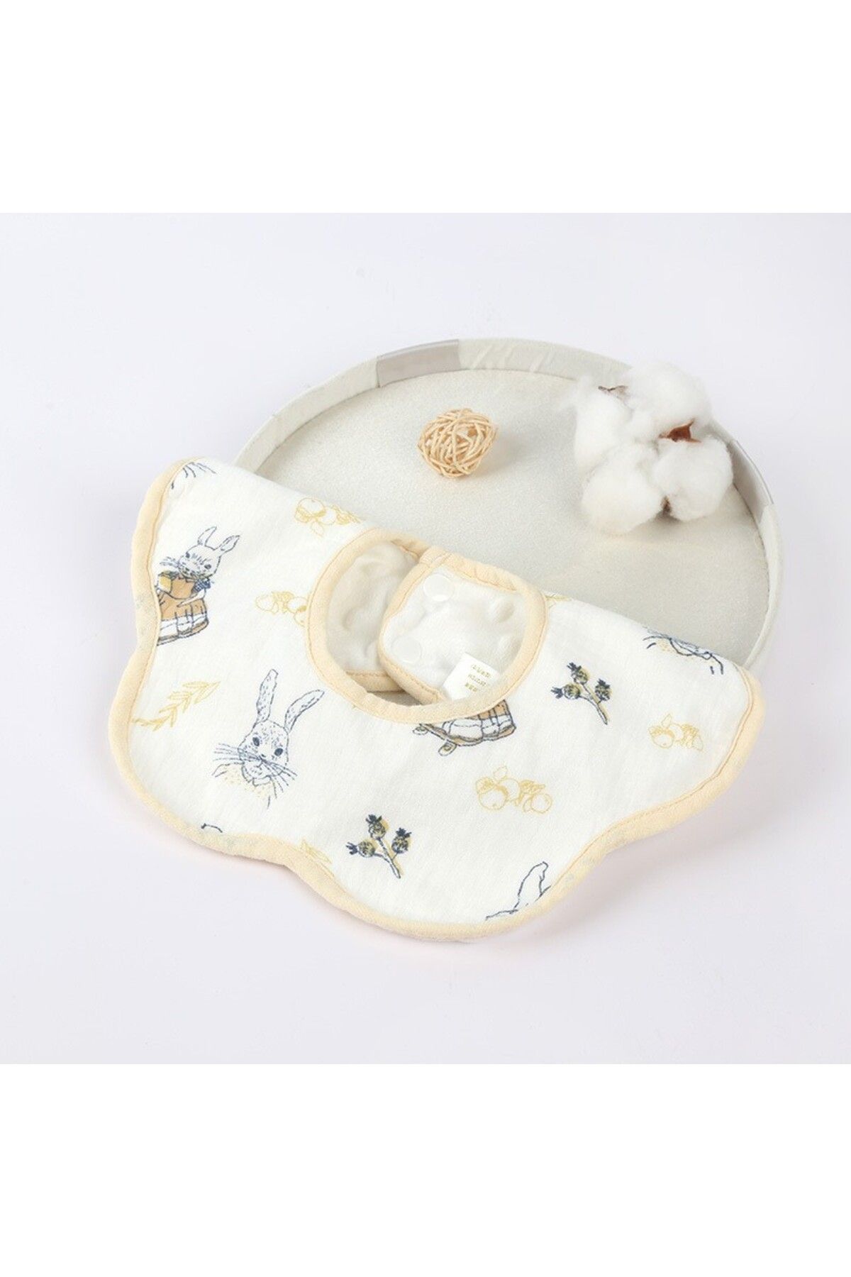 Flippy-Bavetă Bebe Floare, Bumbac, Impermeabilă, Capse, Model Iepuraș, 0–12 Luni, 26x29 Cm, Alb 2