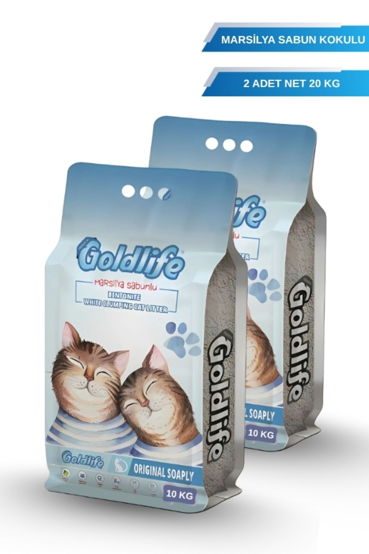 Goldlife GOLD LİFE Marsilya Sabun Kokulu ince Taneli Kedi Kumu - (Net 10 KG.x 2 Adet)
