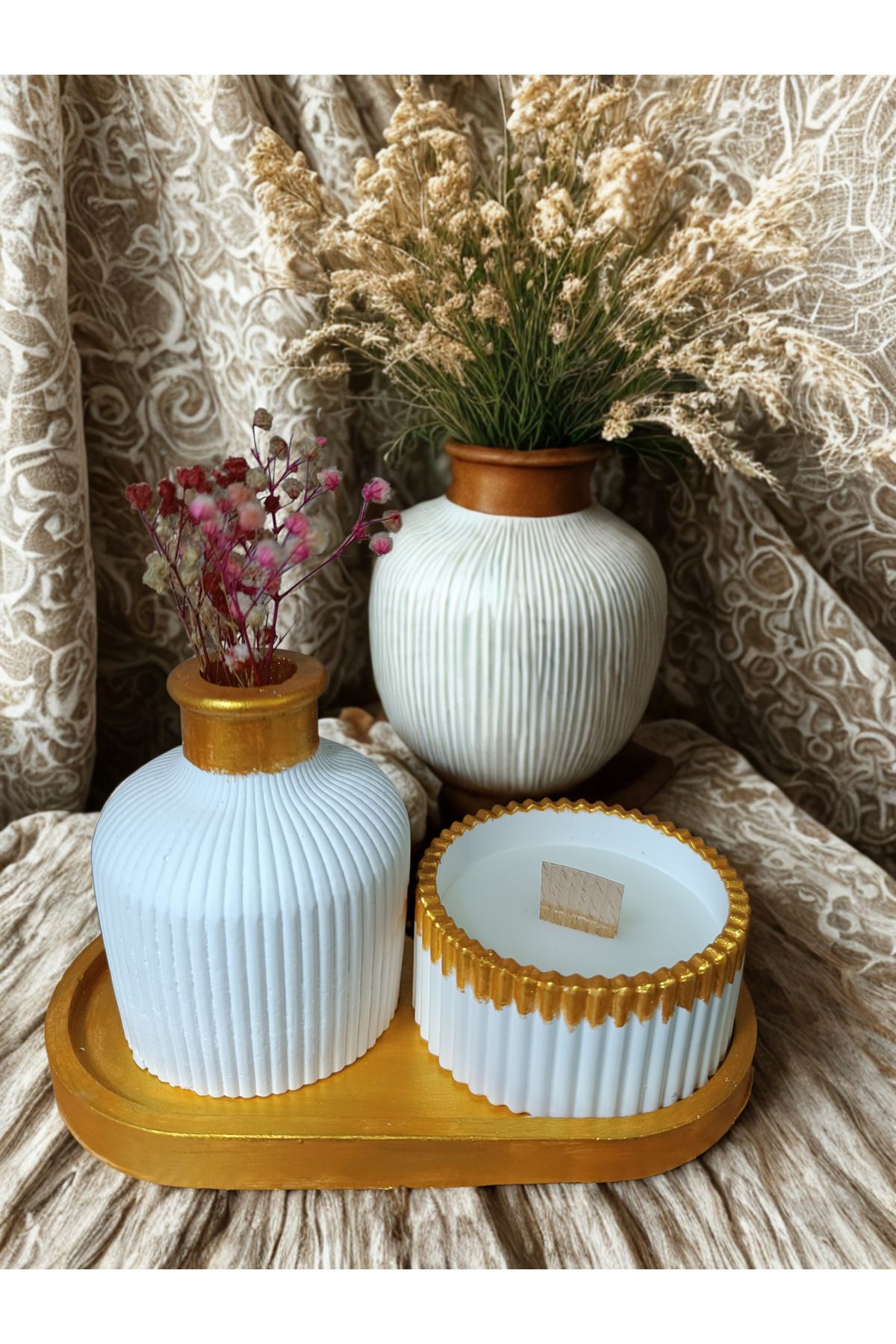 crafts tasarım atölyesi Crafts Tasarım 3 lü Dekoratif Mum seti Çift Renk