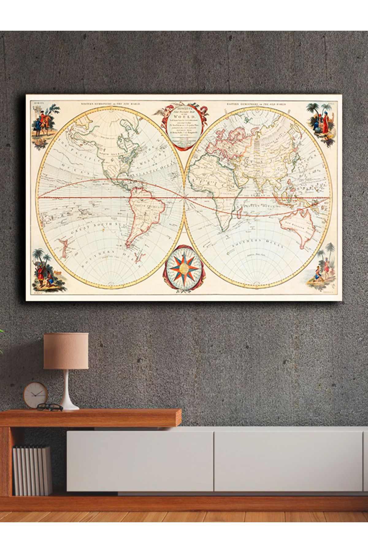 PRİME Concept Kanvas dekoratif harita tablo çerçevesiz 70x120 cm %100 pamuklu kumaş