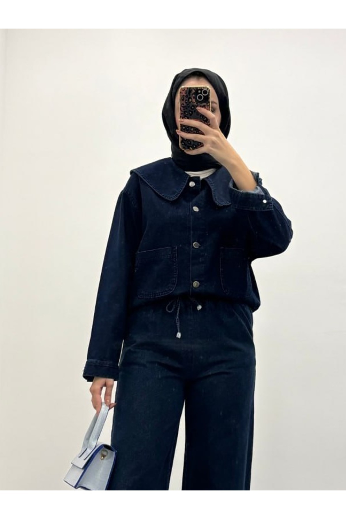Suede Style 9135 - Bebe Yaka Çift Cepli Rahat Şık Kadın Kot Ceket