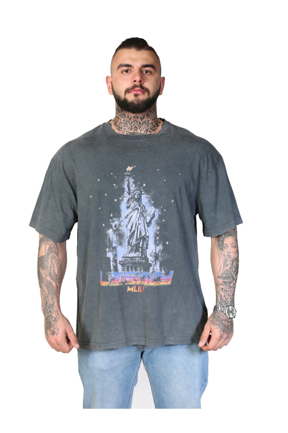 Muu Legacy STATUE OF LIBERTY Oversize T-Shirt %100 Pamuk Dijital Baskılı