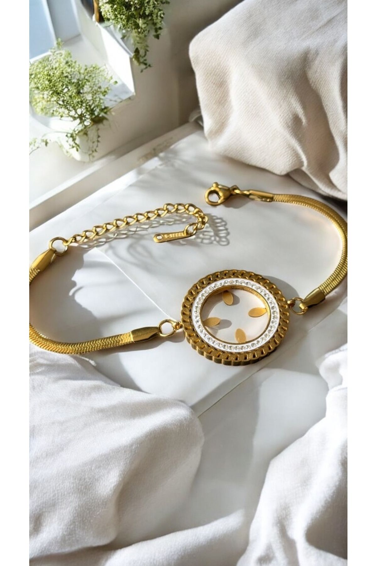 İNN JEWELLERY Kadın Bileklik 316 L Çelik Kararmaz Antialerjik Çeyrek Altın Takılabilen 2 Yıl İthalatçı Garantili