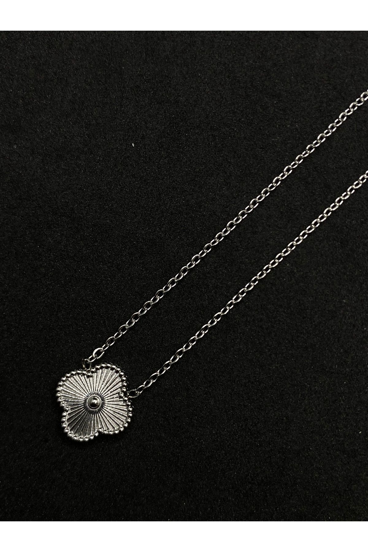 Jiji Jewelery Van Cleef Yonca Model Çift Taraflı Gümüş Renk Paslanmaz Çelik Kolye