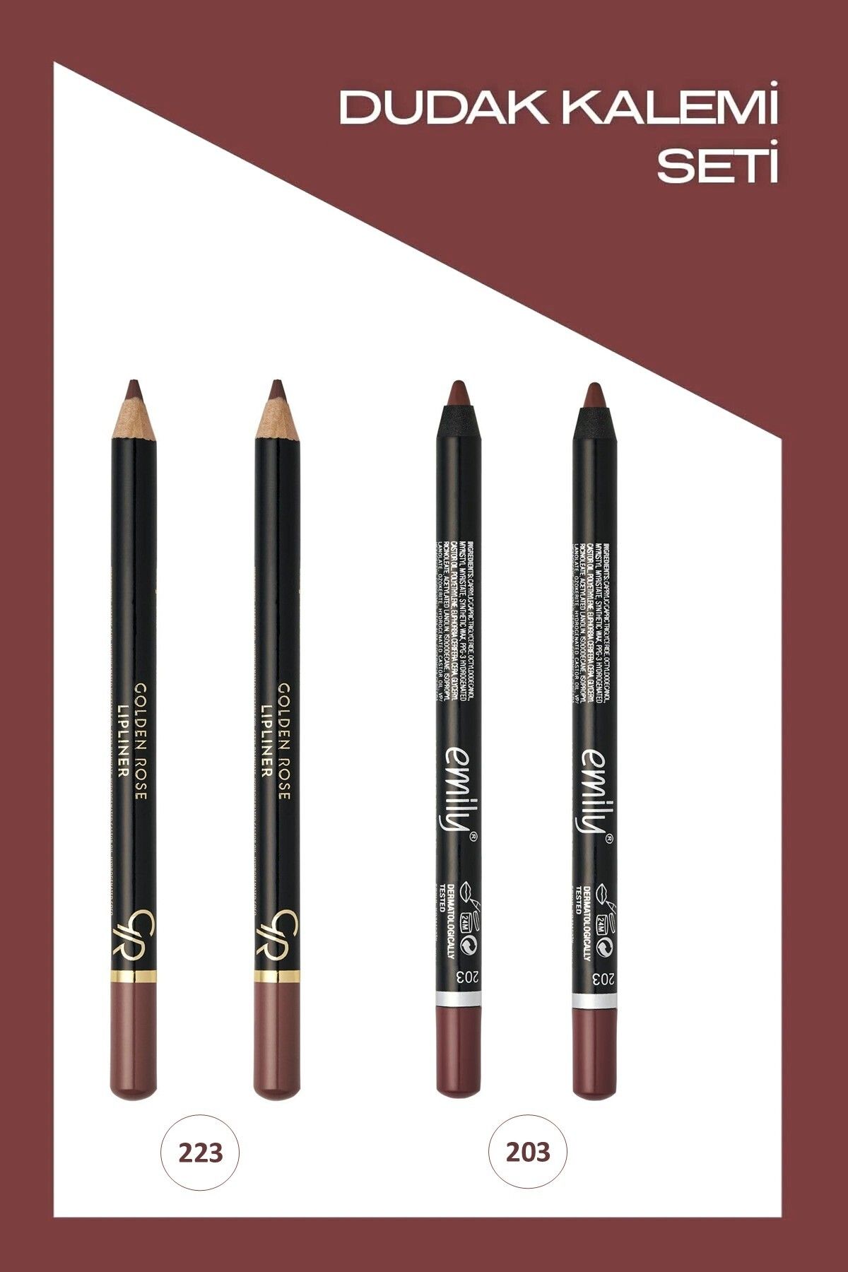 Golden Rose Emily Long Lasting No:203 x2 ve Lipliner No:223 x2 Dudak Kalemi Seti