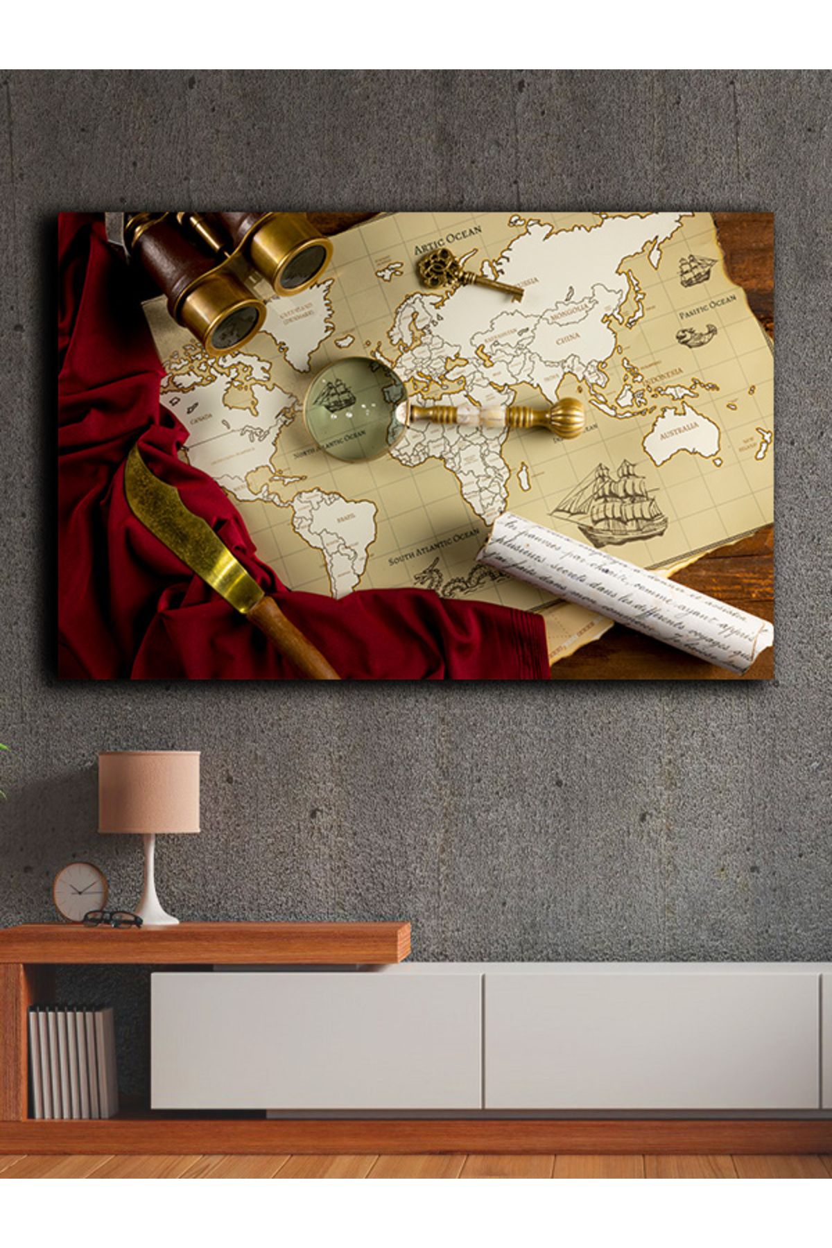 PRİME Concept Kanvas dekoratif harita tablo çerçevesiz 70x120 cm %100 pamuklu kumaş
