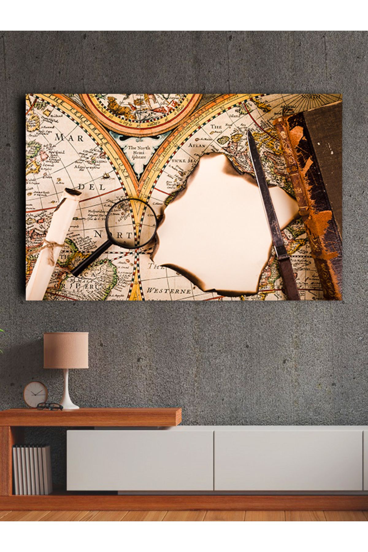 PRİME Concept Kanvas dekoratif harita tablo çerçevesiz 70x120 cm %100 pamuklu kumaş