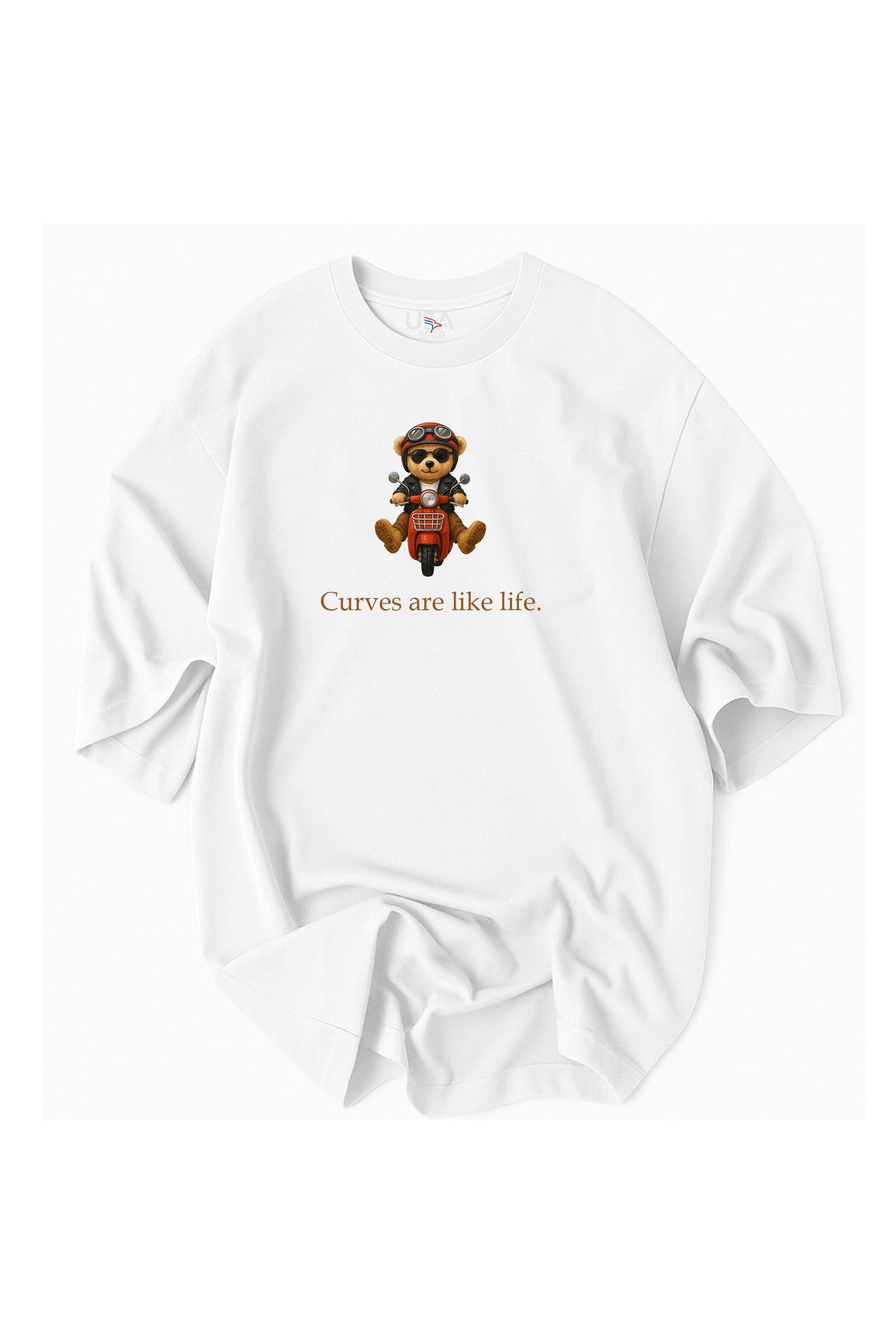 Usaspor Teddy Ayıcık JDM Motorsiklet Trend Oversize Tişört T-shirt