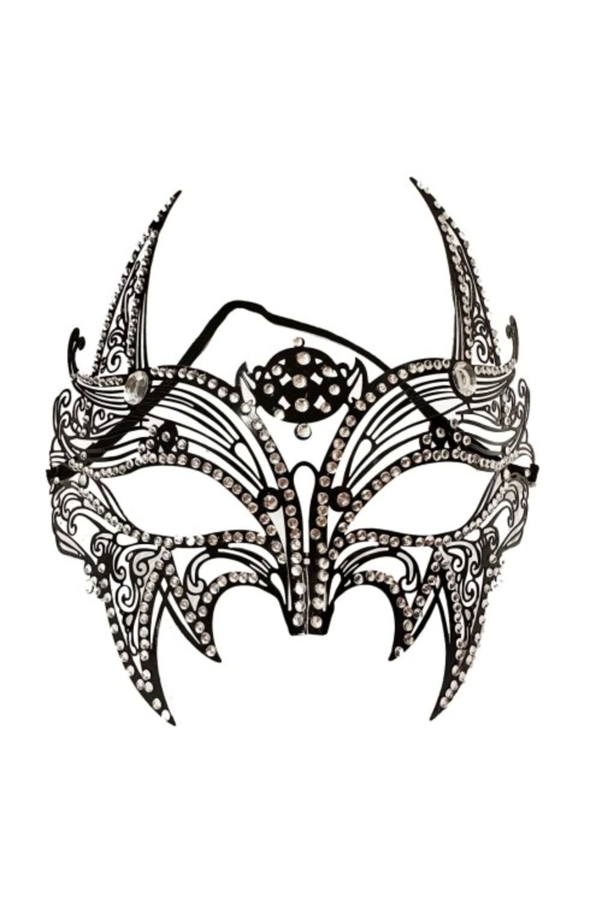 PRATİKOBA Siyah Lazer Kesim Kristal Taşlı Metal Lüks Maske