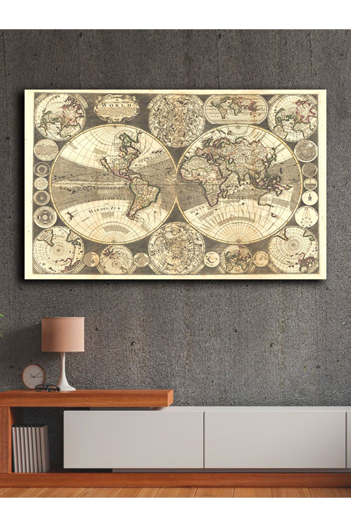 PRİME Concept Kanvas dekoratif harita tablo çerçevesiz 70x120 cm %100 pamuklu kumaş