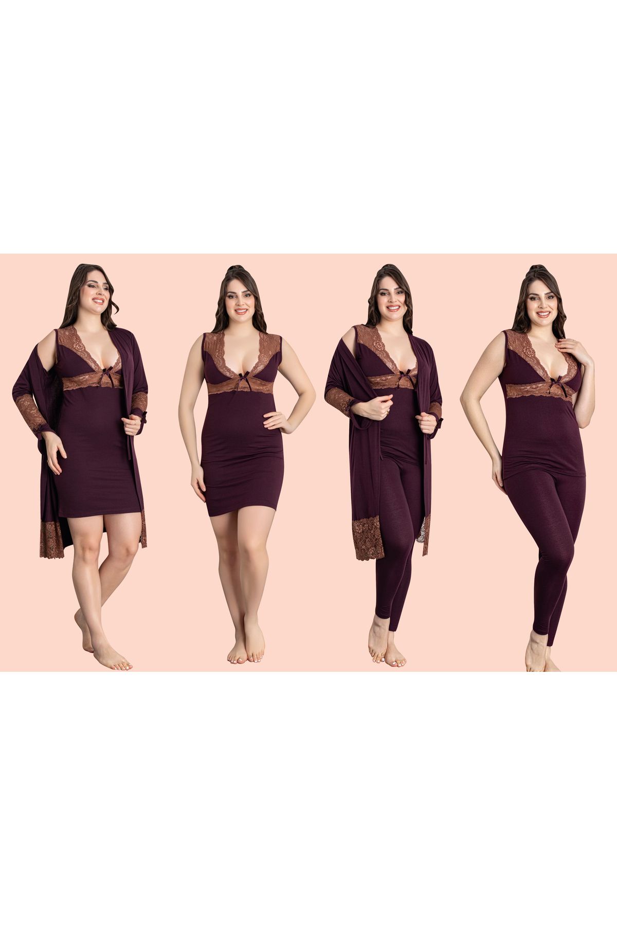JENİKA Kadın Dantel Detay Kutulu 4 lü Tayt Set Pijama Takımı