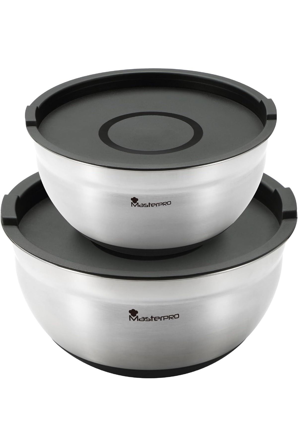 MasterPro Foodies Collection 4'lü Renkli Paslanmaz Çelik Karıştırma Kasesi SetiÖlçü Skalası ve Kapaklı