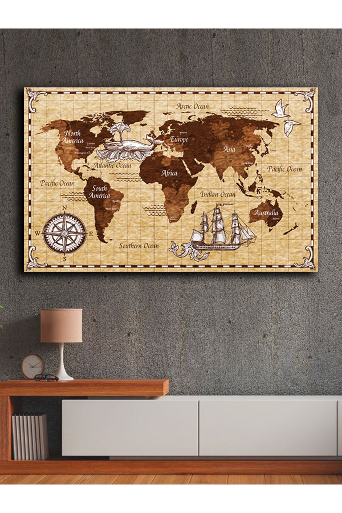 PRİME Concept Kanvas dekoratif harita tablo çerçevesiz 70x120 cm %100 pamuklu kumaş